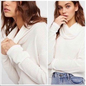 We the Free Kristina Drippy White Cowl Neck Waffle Knit Thermal Top Sweater W/ S
